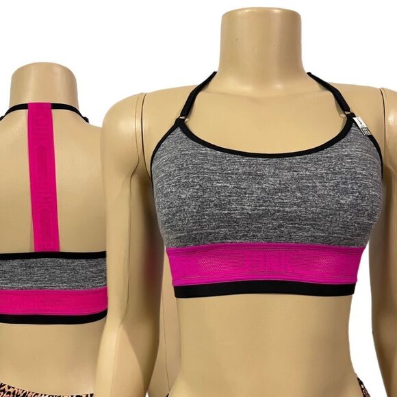Victorias Secret Pink Cotton Racerback Unlined Crop Bralette bra gray pink - Picture 3 of 6